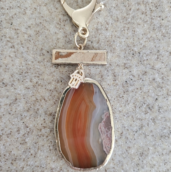 Glass Pendant & 14K Gold Plated Charm Keychain - Picture 2 of 2